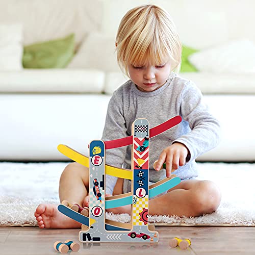 Leo & Friends Wooden Ramp Racer, Race Track Toys With 4 Wooden Mini Cars For Kids And Toddlers, Wooden Car Toys Gift For Boys And Girls #TOP5