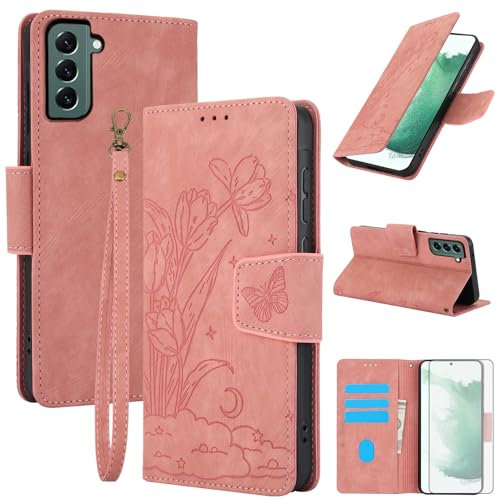 Coque portefeuille Samsung S22+ Asuwish anti-choc avec dragonne