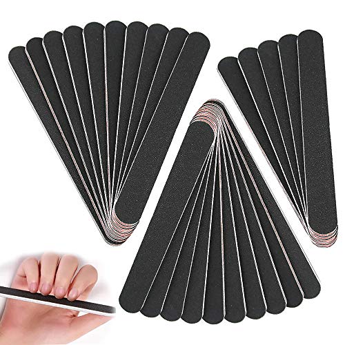 Kungfu Mall 25Pcs Juego de limas de uñas profesionales Herramientas de manicura de tablero de esmeril de grano doble 100/180 para modificación de uñas y uso doméstico - Negro