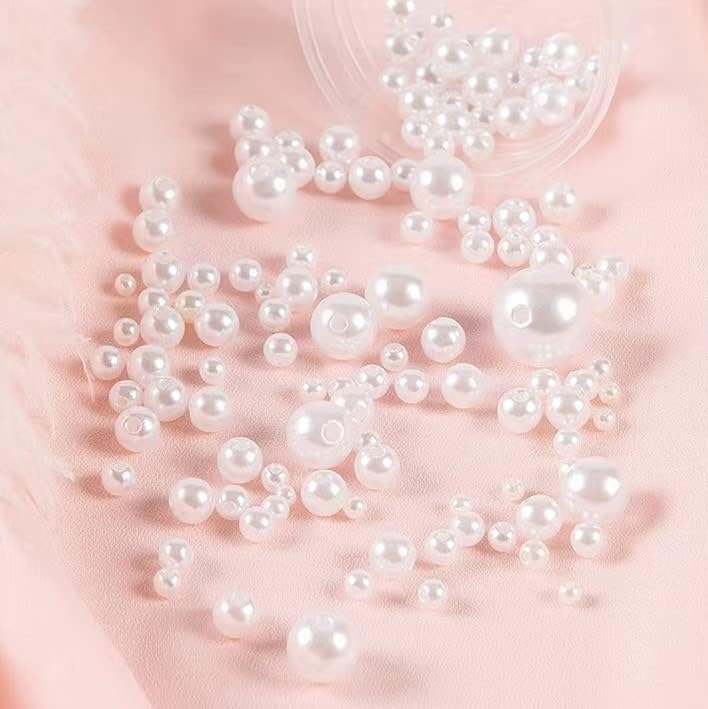 Miniatura 4 de 500 cuentas de perlas blancas de 0.315 pulgadas (0.315 in), cuentas redondas con agujeros para costura, manualidades, decoración, pulseras,