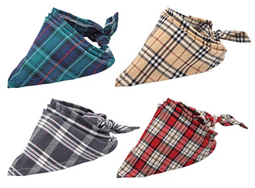 Dr. Pet 4 PCs Pet Dog Cat Bandana Plaid Triangle Kerchief for Small to Large Pets
