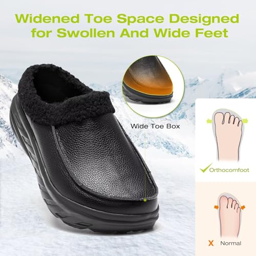 OrthoComfoot Men's Orthopedic Wide Winter Slippers for Diabetic: Comfortable Arch Support Leather Dress Shoes for Plantar Fasciitis, Casual Warm Orthotic Walking Shoes for Foot and Heel Pain2