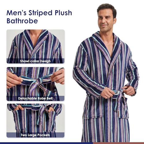 Image of FashGudim Mens Robes Big and Tall Full Length Plush Fleece Long Robe for Men Bathrobe Shawl Collar Warm Winter House Robes