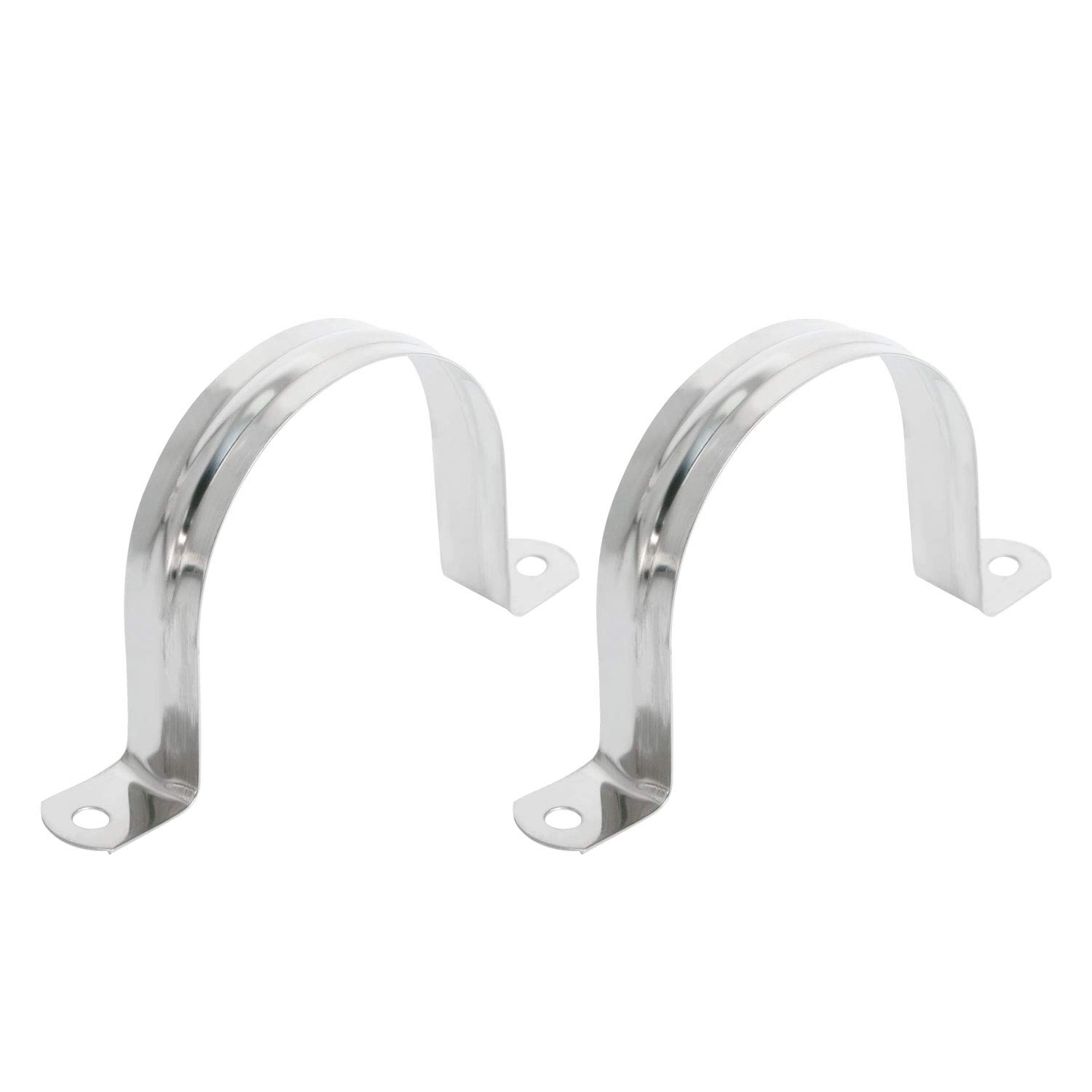 Aopin 70mm Rigid Pipe Strap Clamp 2 Holes Strap U Bracket Tube Strap Tension Clips 201 Stainless Steel, for Pipe Fixing, Silver, 2Pcs