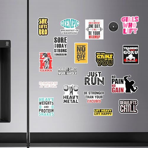 Image of WallDesign Complete Fitness Inspiration Fridge Magnet Set - Motivational Designs for Workout Warriors, Cute Durable Magnets for Magnetic Surface (Set of 19)