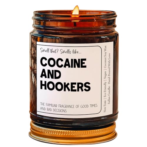 Cocaine and Hookers Funny Candle, Gag Gift, Gift for Him, Gift for Boyfriend, Gift for Her, Funny White Elephant Gift, Adult Christmas Gift, 4Oz 9Oz Amber Candle 9 Fragrances