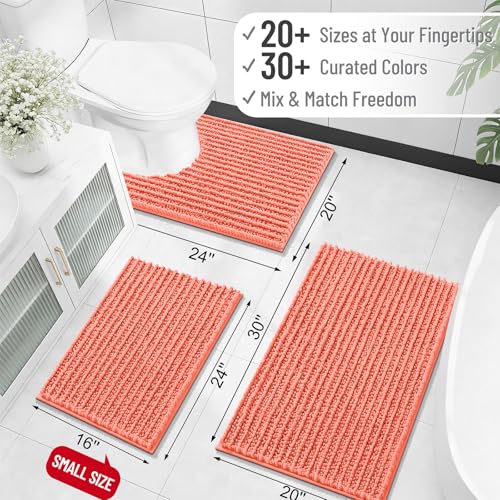 Image of OLANLY Long Bathroom Rugs Runner 59x20, Thick Soft and Absorbent Chenille Bath Mat, Non-Slip, Machine Washable Quick Dry Bath Rugs for Tub Shower Floor, Home Decor Accessories, Coral