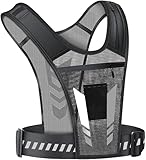 Colete de corrida Colete de hidratação Bolsa de peito reflexiva com bolso de malha Cintura ajustável Suporte para telefone Bolsa esportiva para, Preto