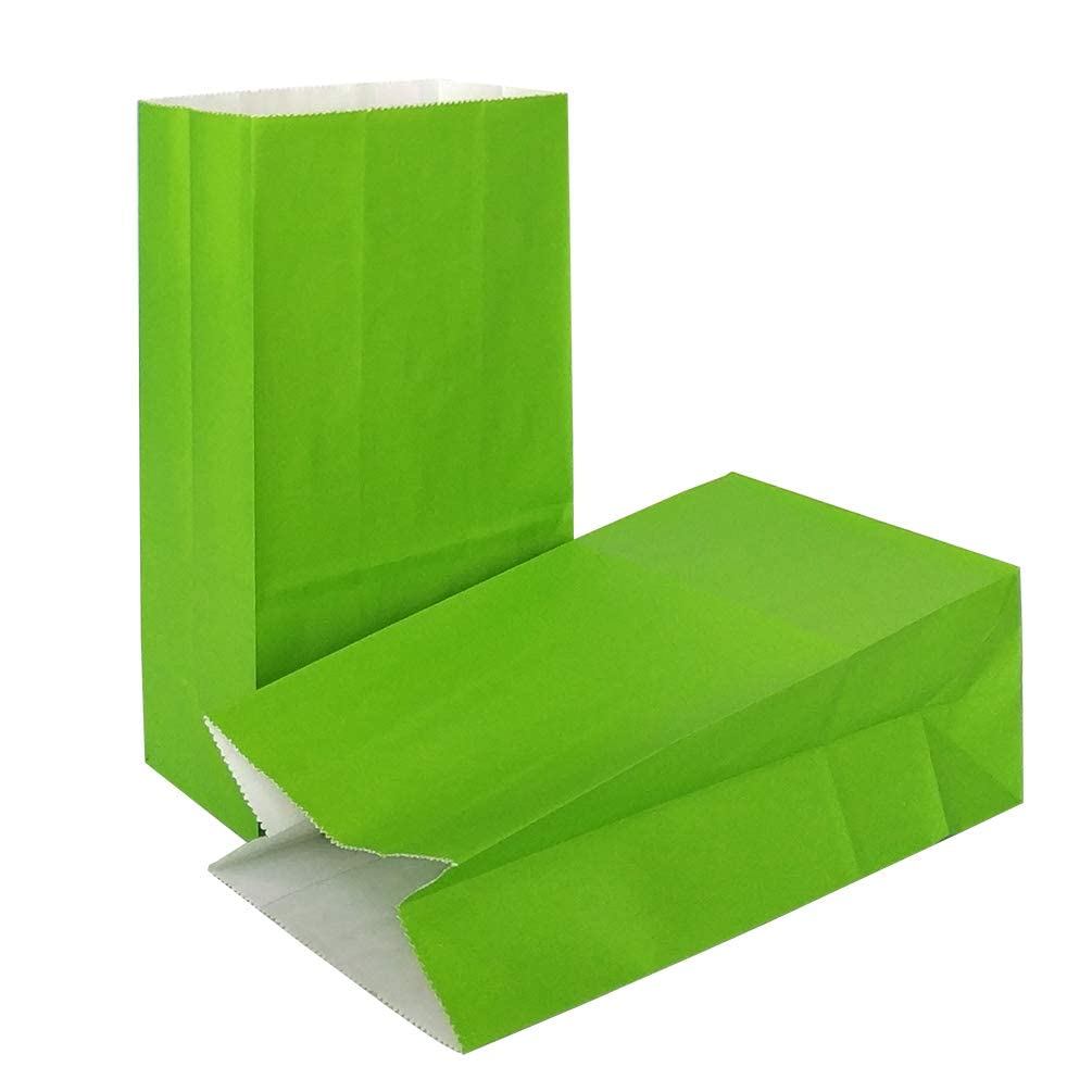 KEYYOOMY 100 CT Small Green Paper Bags Green Party Favor Bags Party Goodie Bag Paper Lunch Bag (100 CT, 3.1 X 5.1 X 9.4 In)