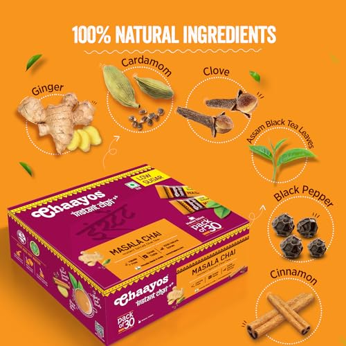 Image of Chaayos Instant Tea Premix - Masala Flavour - Low Sugar (12g * 30 sachet) (Makes 150ml), Masala Tea Powder, Premix Tea, Masala Chai, Desi Chai