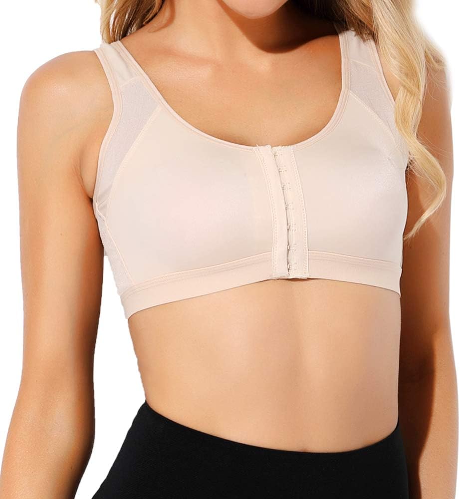 Women's Post Surgery Sports Bra Front Closure Comfort Wireless with Adjustable Straps
