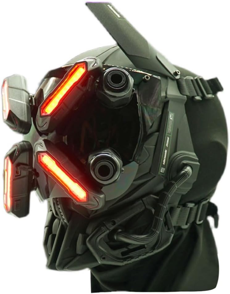 Future Punk Mask with DIY Electronic Screen Men Role Play Costume for Halloween Cosplay Party (Red)