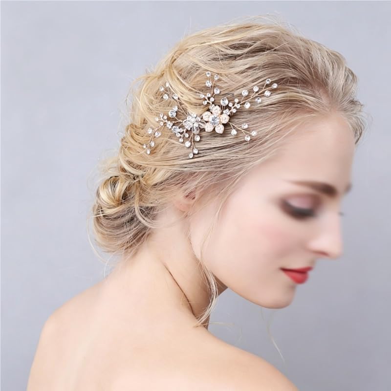 Beaded Crystal Floral Bridal Hair Comb Headpiece image 3