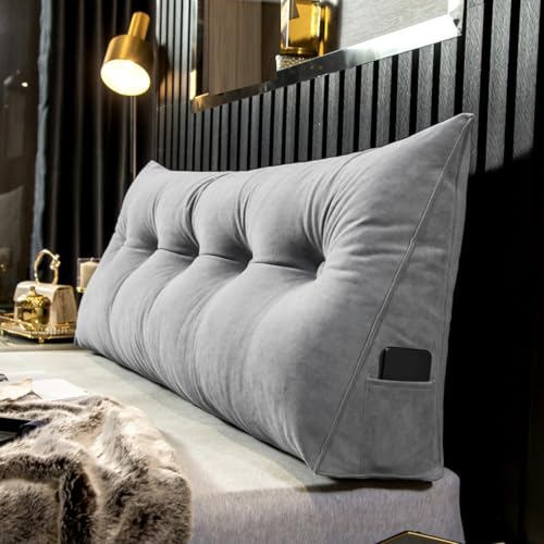 Almohada de lujo para cabecero de cama, cojín de lectura triangular, almohada de apoyo para respaldo de sofá (tamaño: 200 x 50 x 20 cm, color gris oscuro) – perfecta para comodidad y estilo