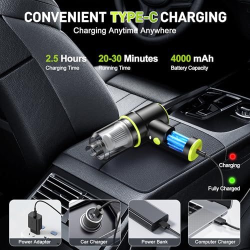 Image of KMM Handheld Car Vacuum Cleaner, 9000PA Vacuum Cleaner & Air Duster, 120W High Power Vacuum Portable Cordless, Hand Held Vacuum Rechargeable with Multi-Nozzles & LED Light for Home, Car, Office