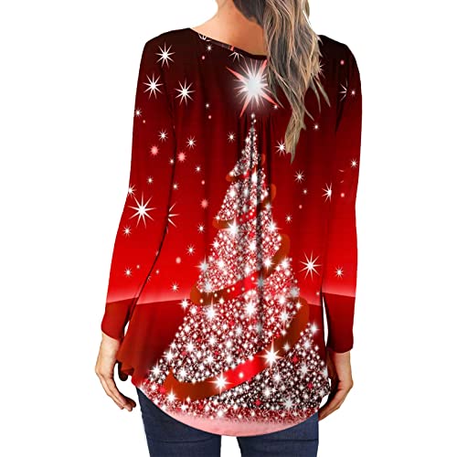 Women's Hide Belly Fat Loose Tops Christmas Style Graphic Long Sleeve Tunic Shirts Teen Girls Fall Button Up Henley Casual Blouses For Leggings #TOP1