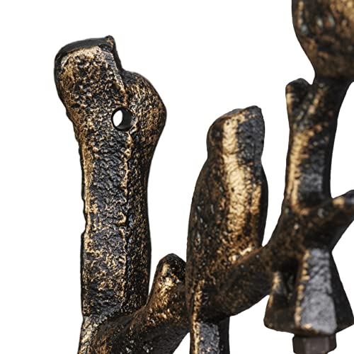 Relaxdays Türglocke Gusseisen Vögel, Gartenglocke mit Kordel, HxBxT: 20 x 10 x 13 cm, Wandglocke, Vintage-Optik, Bronze