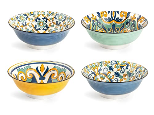 Royal Norfolk Cefalu'- Pantelleria Set 4 Coppe in Porcellana, Assortite, 21cm