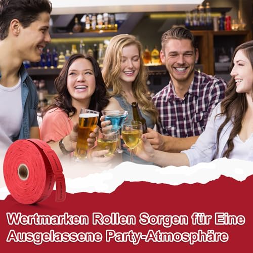 1100 Stück Wertmarken Rollen, Fortlaufende Nummer Getränkemarken, Leicht Abreißbar Essensmarken Rolle für Partys, Bars, Hochzeiten (Rot, Wertmarken)