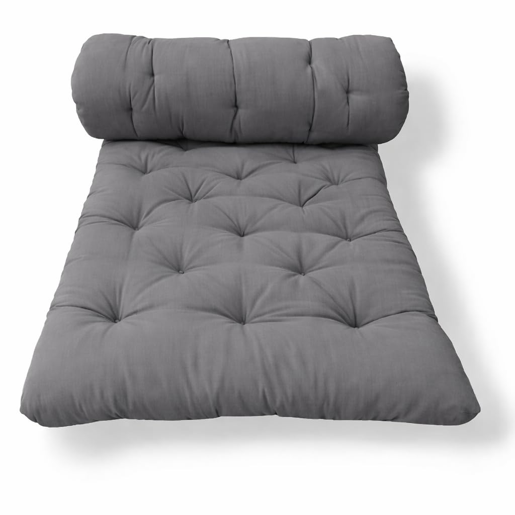 ATOOTFUSION Foldable Star Cotton Floor Mattress 72x30x5 Inch | Soft Thick Firm Handcrafted Tufted Futon Gadda for Guest Sleeping, Yoga, Picnic | Lightweight Rollable (Dark Grey)-image-17