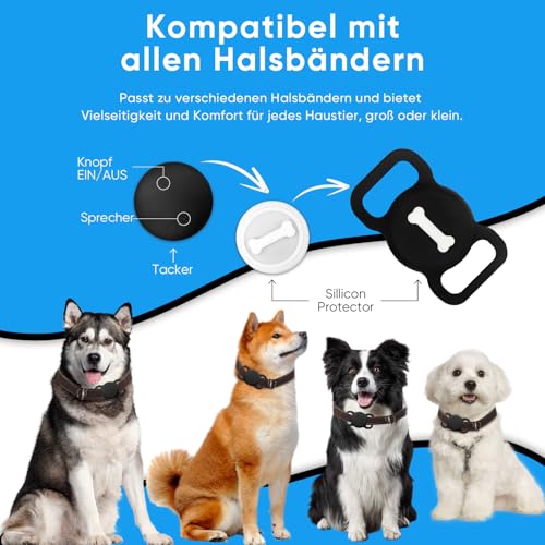 Nasuanata Tracker Hund, Ohne ABO Positionstracker mit Silikonschale, Kein GPS Gerät zur Überwachung funktioniert mit Find My (nur iOS) (Schwarz)