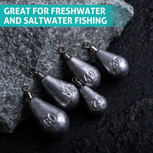 Goture 20 Pcs Drop Shot Weights with Swivel, Free Rig Fishing Sinkers Includes Storage Box, Ideal Fishing Sinkers for Saltwater Freshwater Bass Fishing, Accurate Casting and Versatile Angling 3/4oz