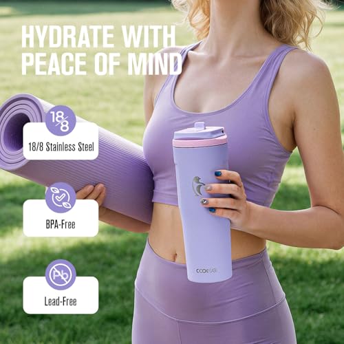 Image of Coolflask Water Bottle 32 oz Fits Car Cup Holder with Straw & Handle