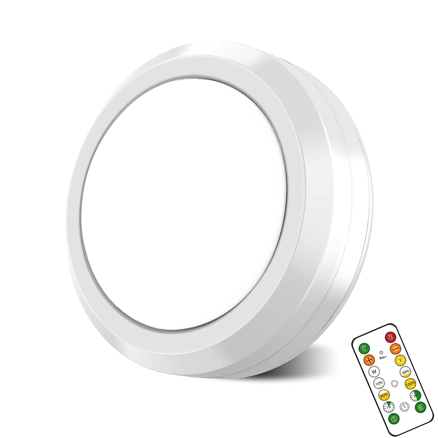 MOUJUCHI Under Cabinet Puck Lights - Battery Operated, Dimmable Touch, Closet & Kitchen Wardrobe Lights with Remote Control (White)