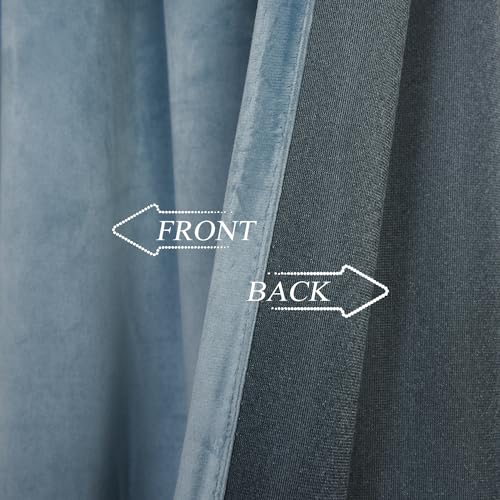 Roslynwood Velvet Stone Blue Curtain 90 inch Long - Curtains Block Light Rod Pocket Thermal Insulated Window Drapes Set for Living Room/Bedroom/Dining Room, W52 x L90, 2 Panels by Roslynwood - Image 6