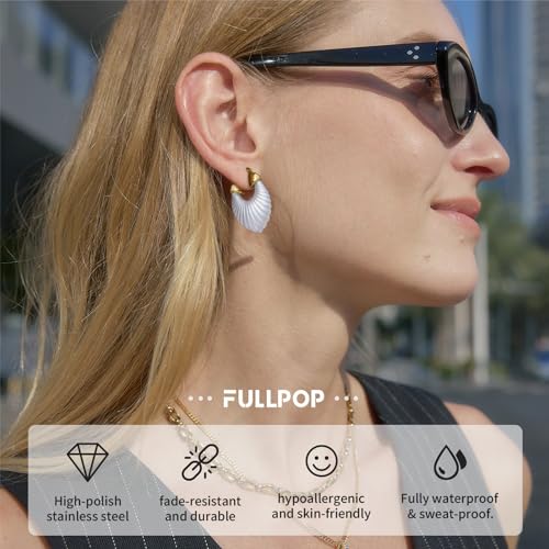Image of Fullpop Vintage Earrings for Women, Chunky 14K Gold Plated Resin Hoop Earrings Lightweight Hollow Drop Earrings Hypoallergenic Earrings for Women Vintage Anthropologie Jewelry Gifts for Women