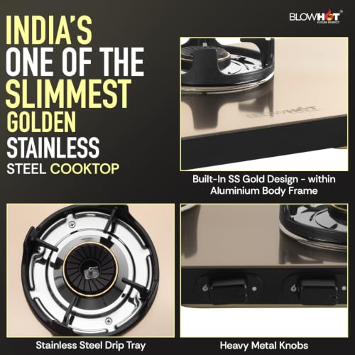 Image of BLOWHOT Crystal 3B Gas Stove | Stainless Steel Top | Push Button Auto Ignition Gas Stove Powered by Battery | Warranty - 2 Year on Product | 5 Years on Burner and Gas Valves