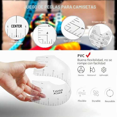 Miniatura 4 de Guía De Reglas De Camisetas 18 Piezas Regla De Alineación De Camisetas Guía De Regla De Camiseta Herramientas De Alineación De Camisetas Para Diy Suministros De Diseño De Tela