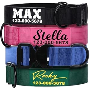 PAWBLEFY Premium Personalized Dog Collar – Heavy Duty Tactical Dog Collar with Name and Phone Number Dog Collars for Large Dogs, Medium Dogs, Strong and Thick Nylon Material for Male and Female Breed