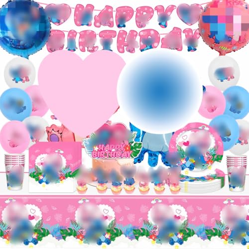 XINRUI Decorazione Festa di Compleanno Set Stoviglie,Cartoni animati Set Stoviglie Festa,Set da Tavola per Feste，Stoviglie Forniture per Feste con Piatti, Tovaglie，Tazze, Fazzoletti