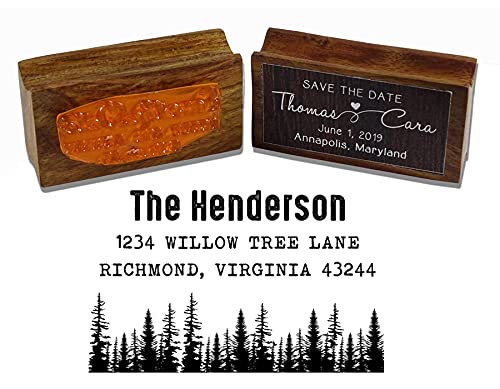 Printtoo Custom Family Return Address With Pine Trees Design Personalized Wood Mounted Rubber Stamp #TOP1