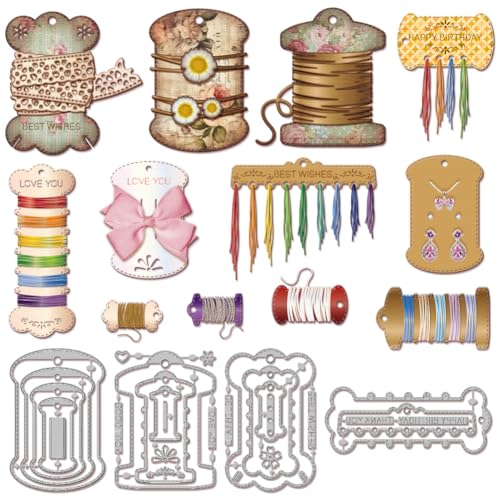 GLOBLELAND Nested Thread Spool Cutting Dies for Card Making Floss Bobbin Die Cuts Sewing Tool Cutting Dies for DIY Scrapbooking Journal Embossing Paper Craft Decor