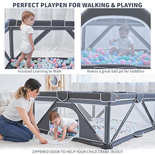 Foldable Baby Playpen, Yobear Extra Large Playard, Playpen For Babies And Toddlers With 50 Pcs Ocean Balls, Indoor & Outdoor Portable Kids Safety Travel Play Pen (71"×59") #TOP4