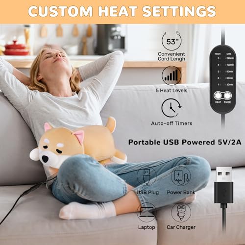 Image of Dog Heating Pad for Period Cramps Menstrual Pain Relief, Portable Electric Heat Pads USB Powered, Cute Stuff Shiba Inu Plush Stuffed Animals, Funny Gifts for Women Teen Girls Christmas Birthday Easter