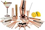 SKY FISH Shaker per Cocktial, 32 Pezzi Set da Boston Shaker, Kit da Barman Premium per Casa e Bar, Set Completo da Barista Placcato in Rame, Lavaggio a Mano