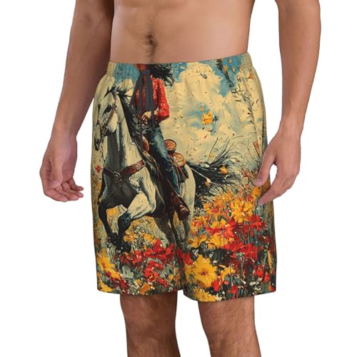 Mens Swim Trunks Board Shorts Quick Dry Shorts with Pockets - Cowgirl Patterns Vintage Art2