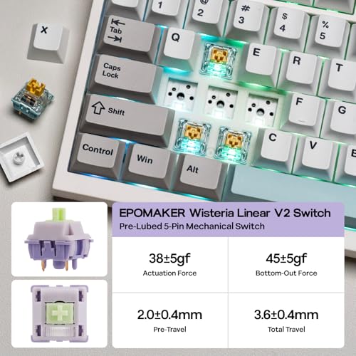 Image of EPOMAKER QK108 Full Size Mechanical Keyboard with Screen & Knob, 8000mAh, QMK /VIA, Creamy&Thocky, Gasket, RGB Backlit, Mac Keycap, Wireless Gaming Keyboard (White Cyan, Wisteria Linear Switch)