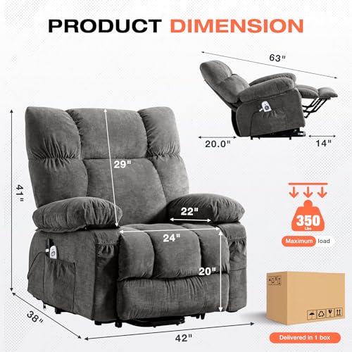 Image of MAHOMICO Power Lift Recliner Chair for Elderly with Vibration Massage and Lumbar Heating, Electric Lift Recliner Sofa with USB Charging Port and Side Pocket for Living Room Comfort