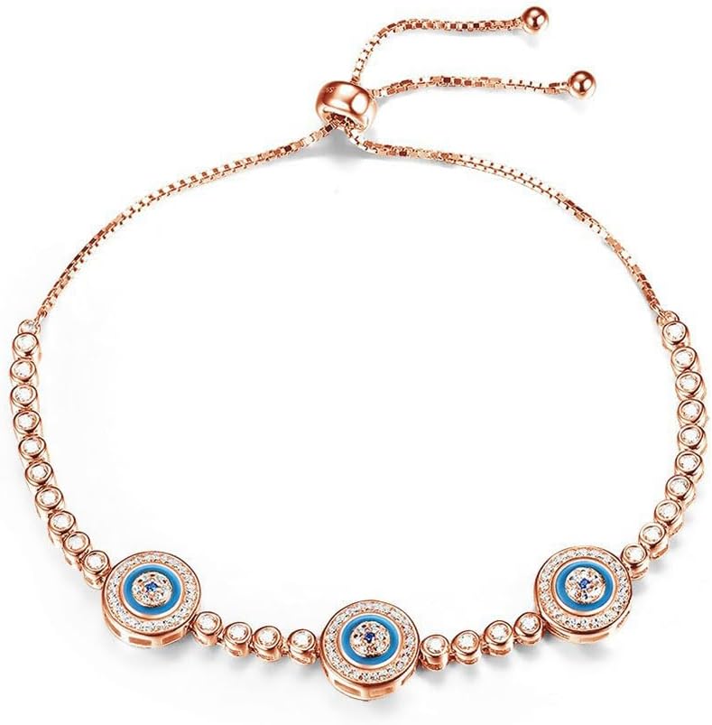 Elegant 14K Gold Evil Eye Moissanite Bracelet for Women,Turkish Style Triple Sapphire and Moissanite Devil's Eye Adjustable Bracelet,Exquisite Lucky Jewelry Gift