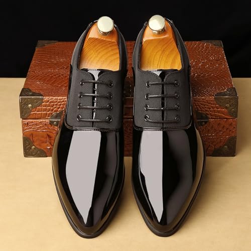 Image of Men's Faux Patent Leather Dress Shoes Glitter Prom Tuxedo Lace-up Formal Oxford