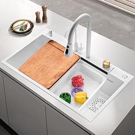 Lavello Cucina Acciaio Inox A Cascata Con Rubinetto Estraibile - Vasca Singola, Rivestimento Nano, Accessori Inclusi - Foto 10