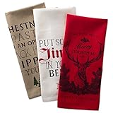 Picture of DII Holiday Collection Vintage Print Dishtowel Set, 18x28, Christmas Stag, 3 Piece