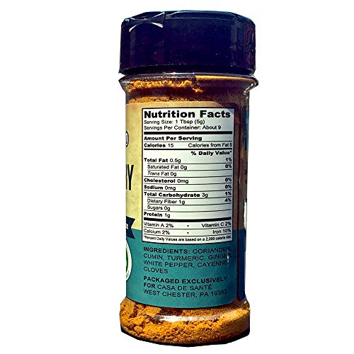 Low Fodmap Certified Paleo Seasoning No Onion No Garlic, Gluten-Free, No Sodium, No Carb, Keto, Kosher, All Natural, Non Gmo, Non Irradiated Seasoning- Casa De Sante (Thai Curry Powder) #TOP1