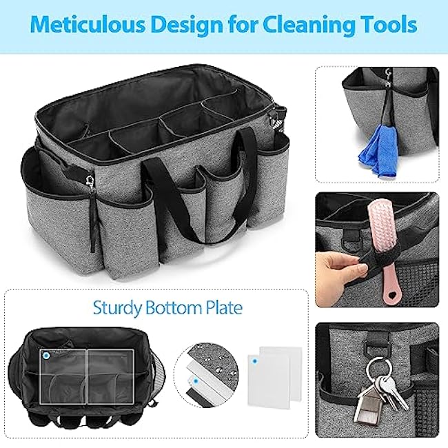 Extra-Large Cleaning Caddy, Organizer with Handles for Cleaning Tools & Products Storage, Large Capacity Tote Bag for Car, Home & Housekeeping Work, Gray