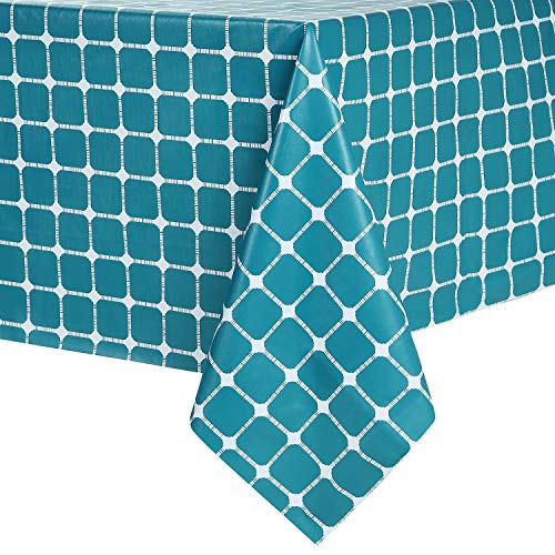Joyfol Day Vinyl Rectangle Tablecloth,Plaid Style PVC Table Cloth,Oil-Proof Spill-Proof Waterproof Decorative Tabletop,Wipeable Table Cover for Outdoor and Indoor Use (54” x 108”, Dark Teal)