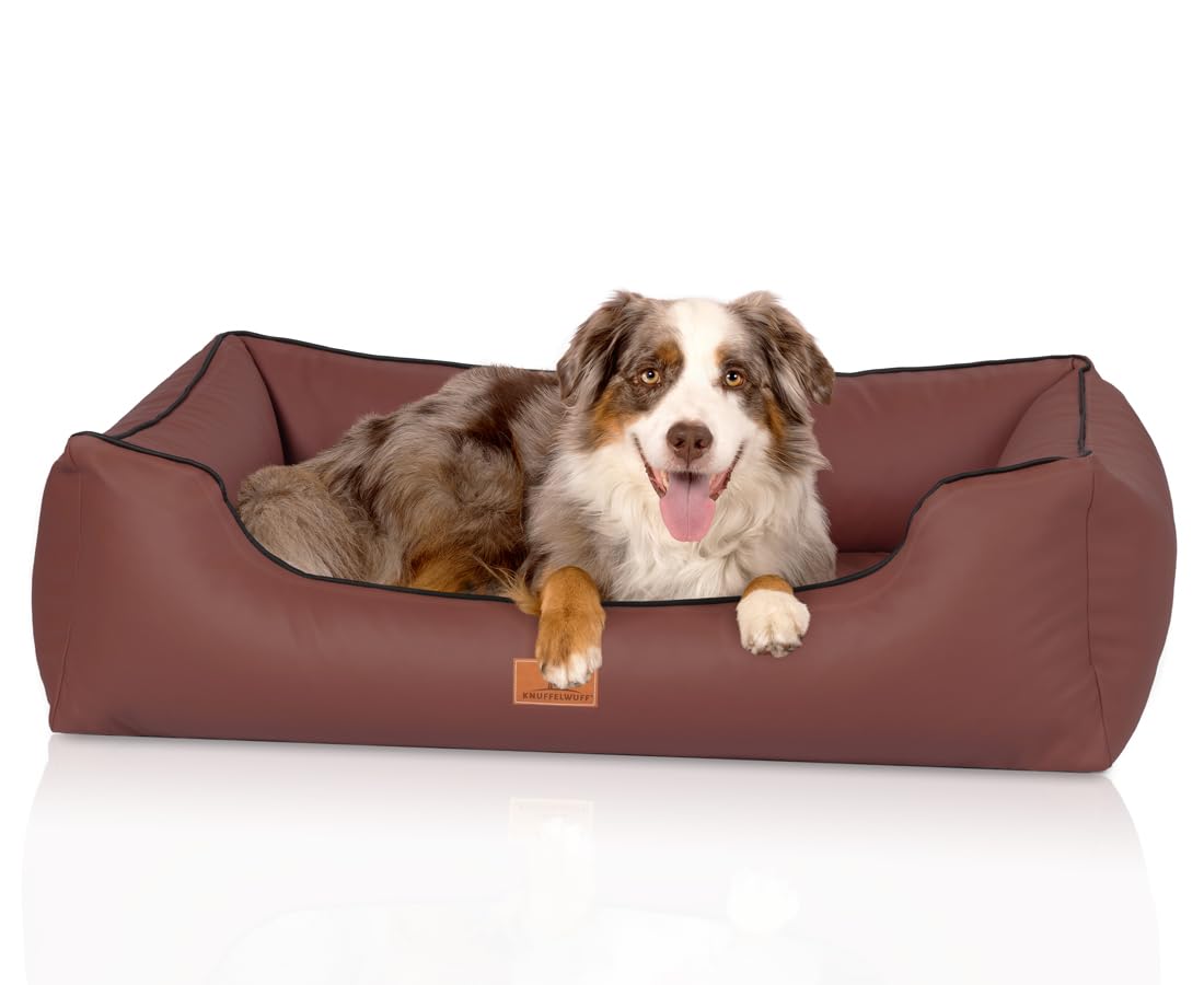 Knuffelwuff orthopädisches Hundebett Montana aus Kunstleder S 70 x 50cm Rotbraun - Abnehmbarer Bezug - leicht zu reinigen - für große, mittelgroße und kleine Hunde